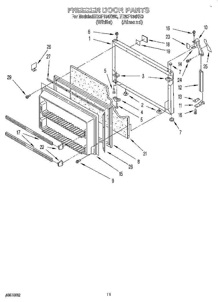 FREEZER DOOR Diagram and Parts List for ET20F134KW0  Whirlpool Refrigerator