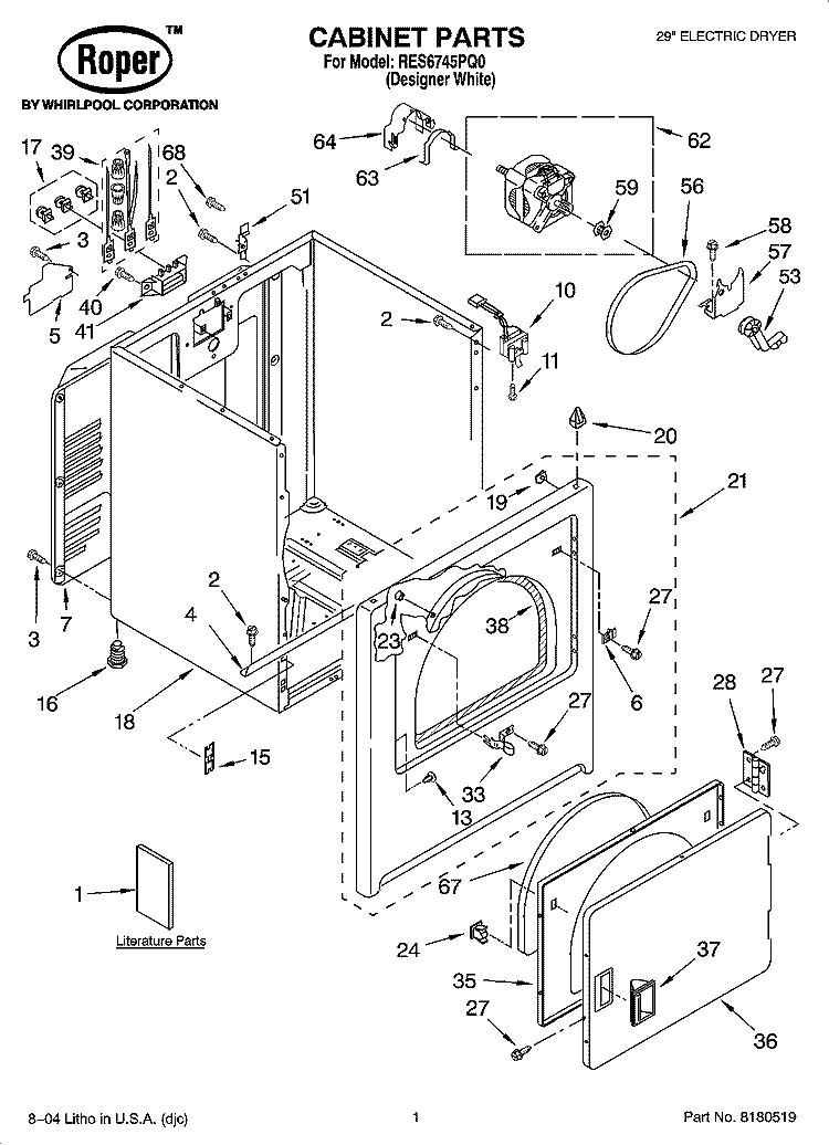 CABINET PARTS Diagram and Parts List for RES6745PQ0  Roper Dryer