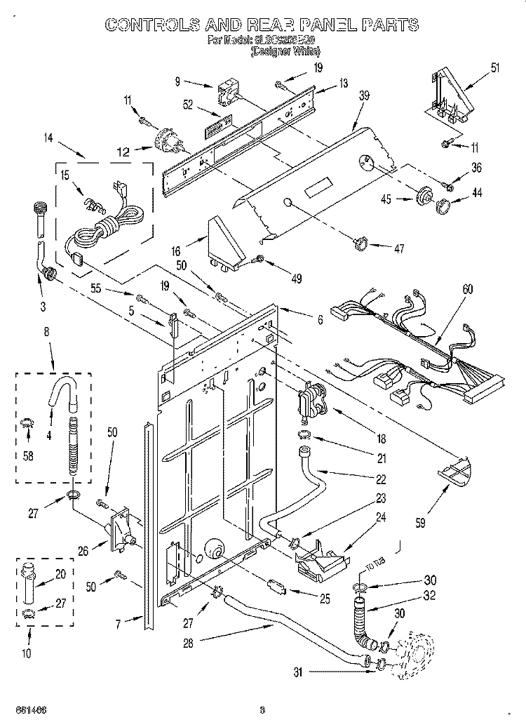 CONTROLS AND REAR PANEL Diagram and Parts List for 6LSC8255EQ0  Whirlpool Washer
