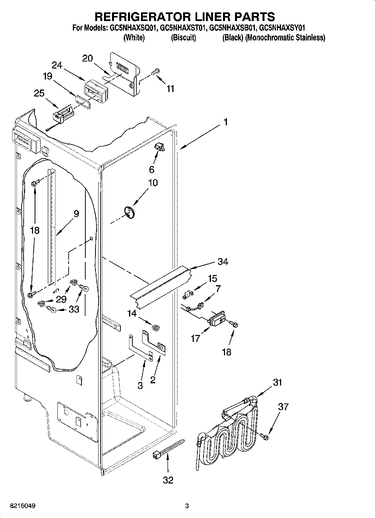 REFRIGERATOR LINER PARTS Diagram and Parts List for GC5NHAXSY01  Whirlpool Refrigerator