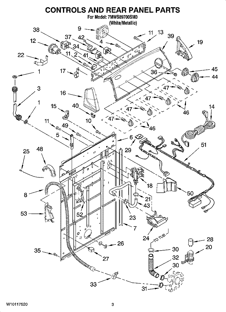 CONTROLS AND REAR PANEL PARTS Diagram and Parts List for 7MWS89700SM0  Whirlpool Washer