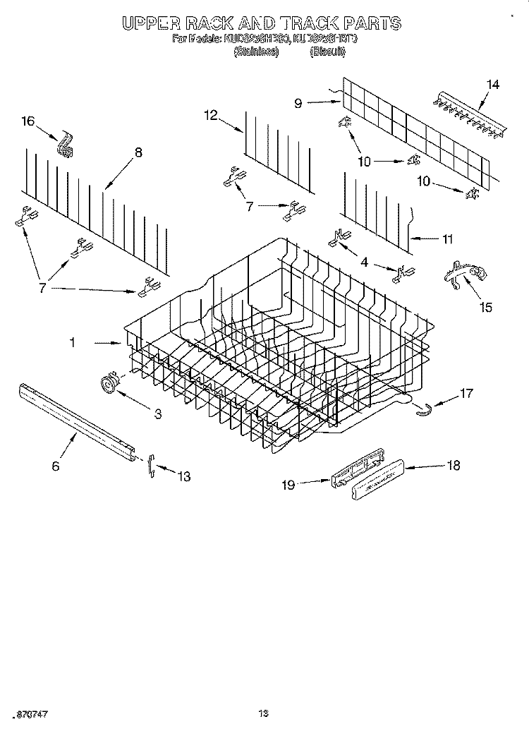 UPPER RACK AND TRACK Diagram and Parts List for KUDS25SHBT0  KitchenAid Dishwasher