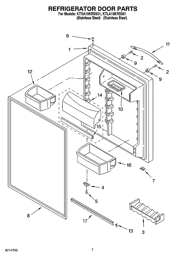 REFRIGERATOR DOOR PARTS Diagram and Parts List for KTRA19KRSS01  KitchenAid Refrigerator