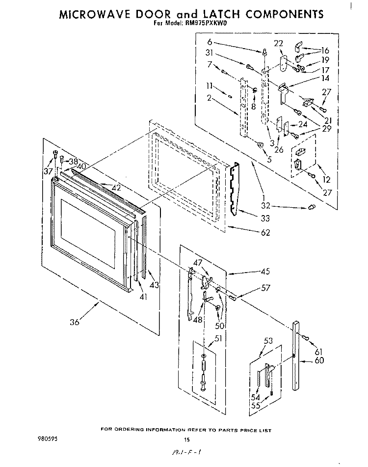 MICROWAVE DOOR AND LATCH Diagram and Parts List for RM975PXKW0  Whirlpool Microwave Oven Combo