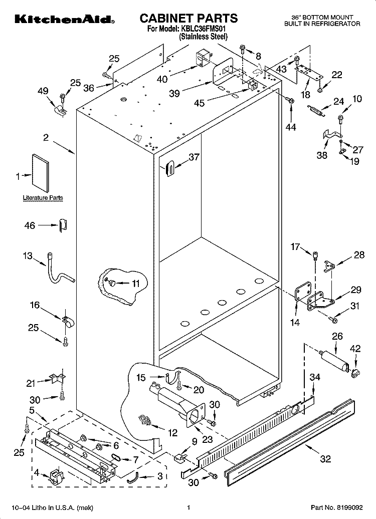 CABINET PARTS Diagram and Parts List for KBLC36FMS01  KitchenAid Refrigerator