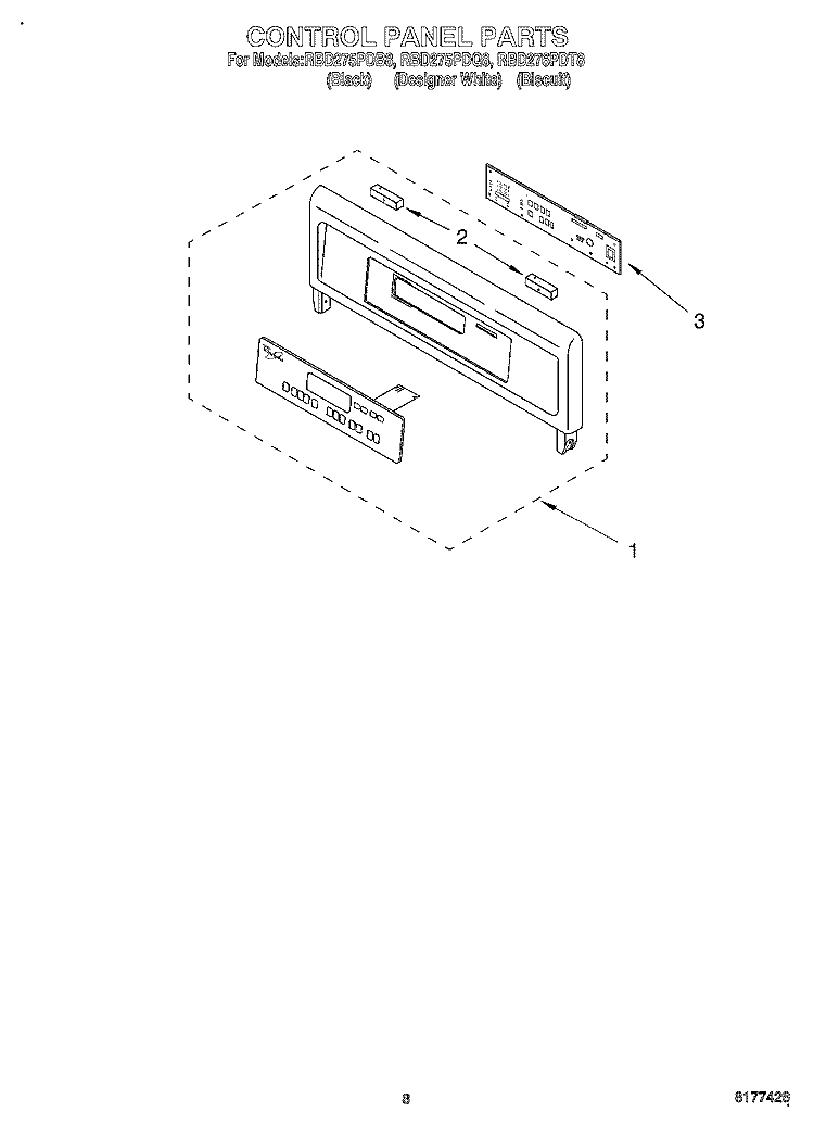 CONTROL PANEL Diagram and Parts List for RBD275PDB8  Whirlpool Wall Oven