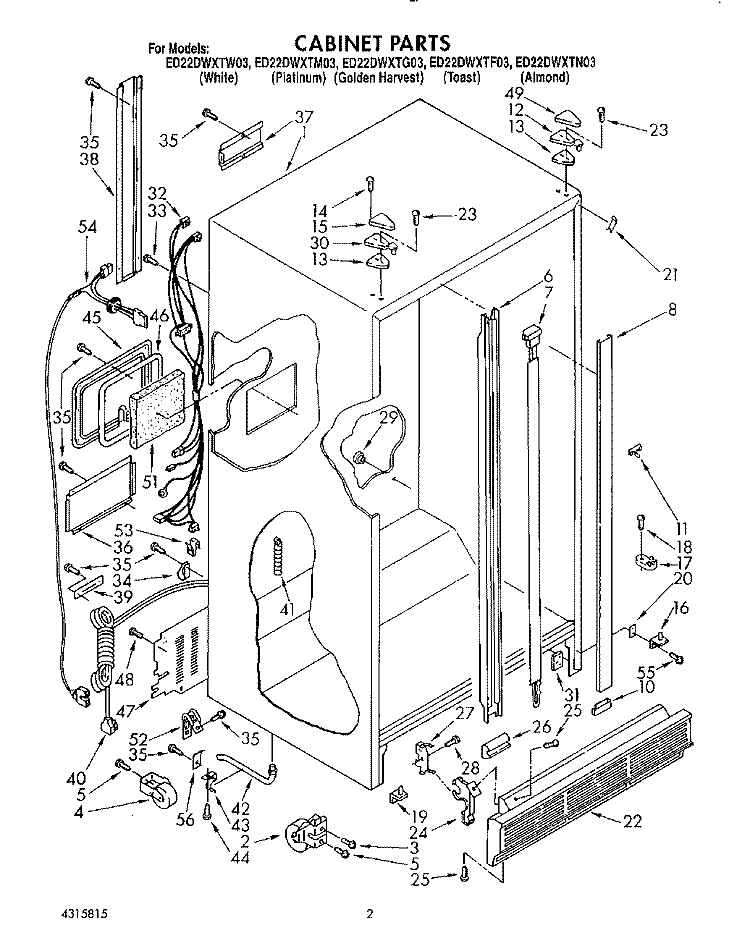 CABINET Diagram and Parts List for ED22DWXTM03  Whirlpool Refrigerator