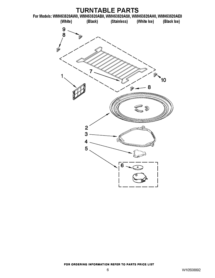 TURNTABLE PARTS Diagram and Parts List for WMH53520AS0  Whirlpool Microwave