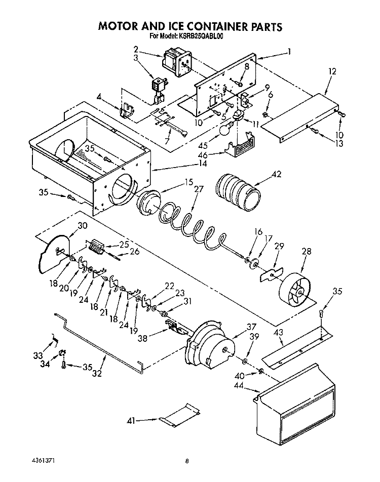 MOTOR AND ICE CONTAINER, LIT/OPTIONAL Diagram and Parts List for KSRB25QABL00  KitchenAid Refrigerator