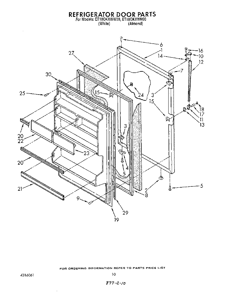 REFRIGERATOR DOOR , LIT/OPTIONAL Diagram and Parts List for ET18OKXWW00  Whirlpool Refrigerator