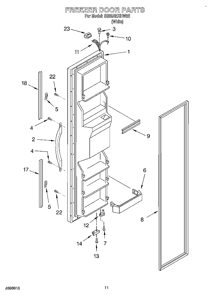 FREEZER DOOR Diagram and Parts List for SS25AEXHW02  Whirlpool Refrigerator