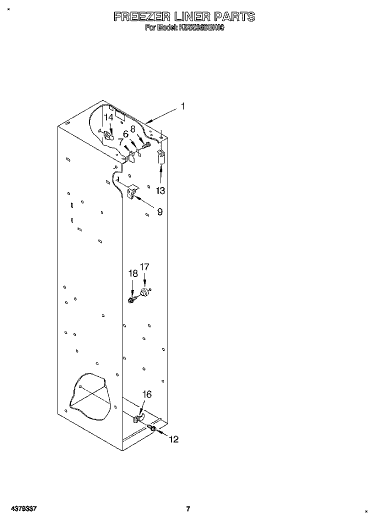FREEZER LINER Diagram and Parts List for KSSS36DBX00  KitchenAid Refrigerator