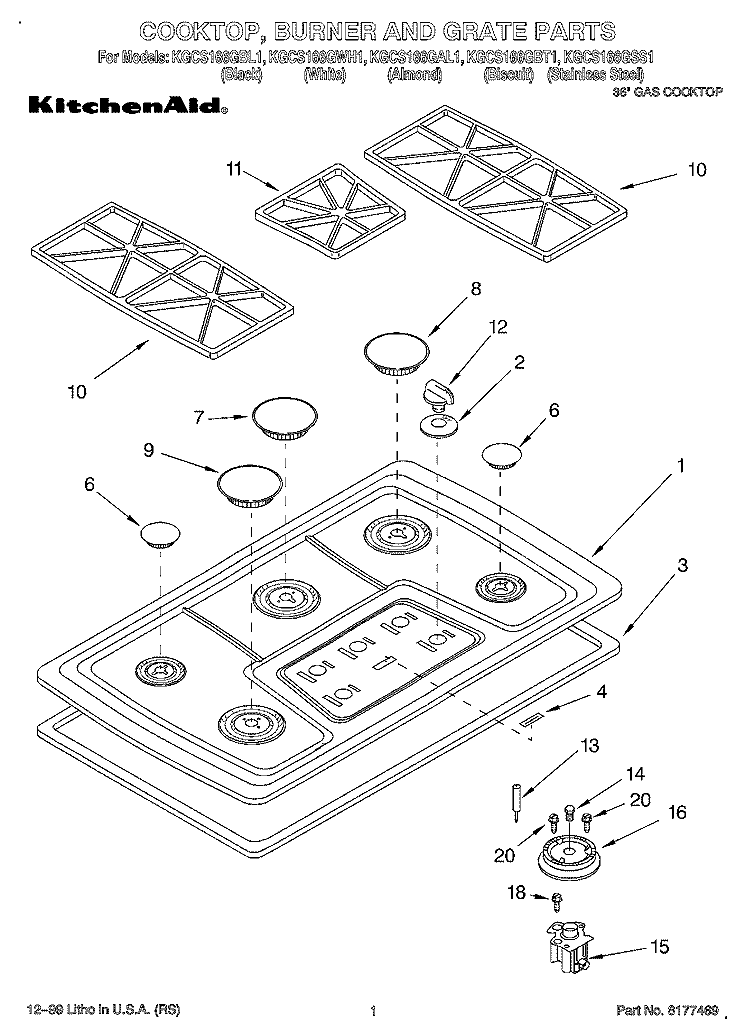 SECTION Diagram and Parts List for KGCS166GAL1  KitchenAid Cooktop