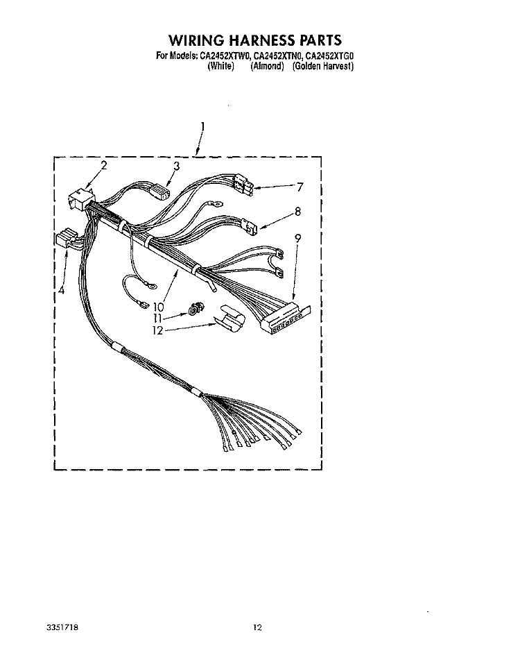 WIRING HARNESS Diagram and Parts List for CA2452XTG0  Whirlpool Washer