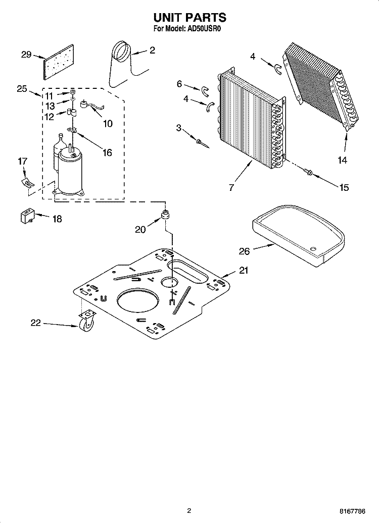 UNIT PARTS Diagram and Parts List for AD50USR0  Whirlpool Dehumidifier