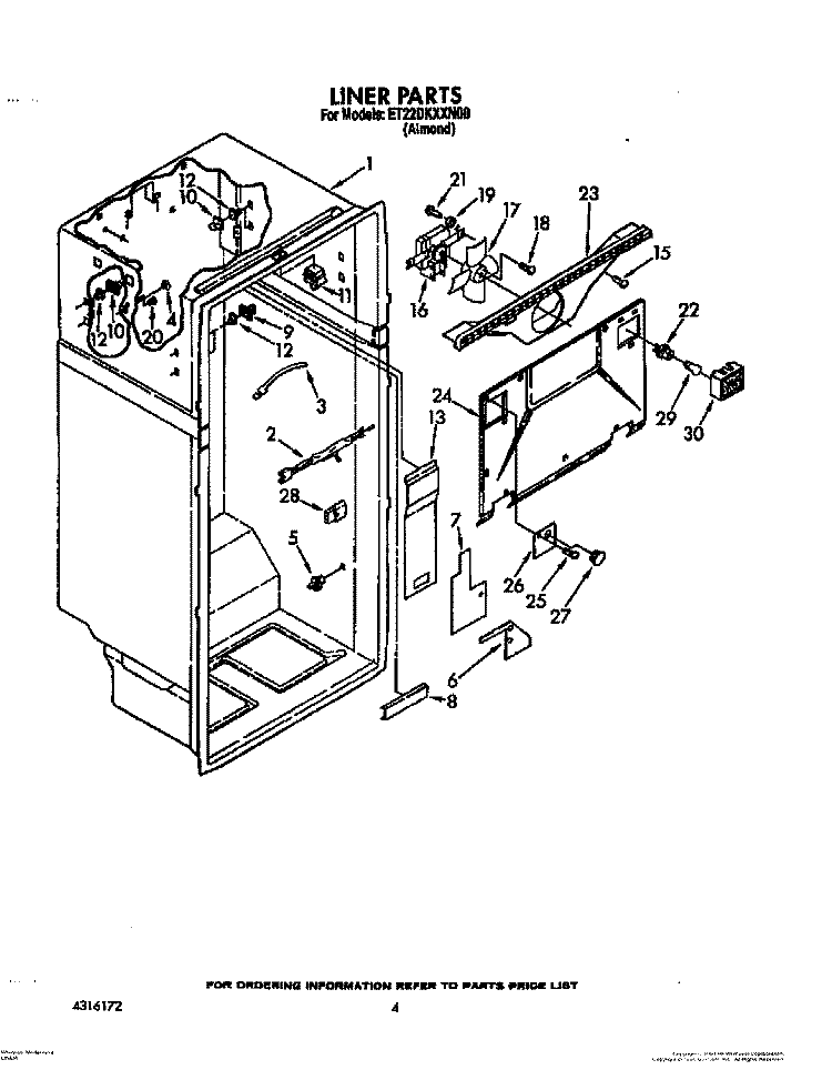 LINER Diagram and Parts List for ET22DKXXW00  Whirlpool Refrigerator