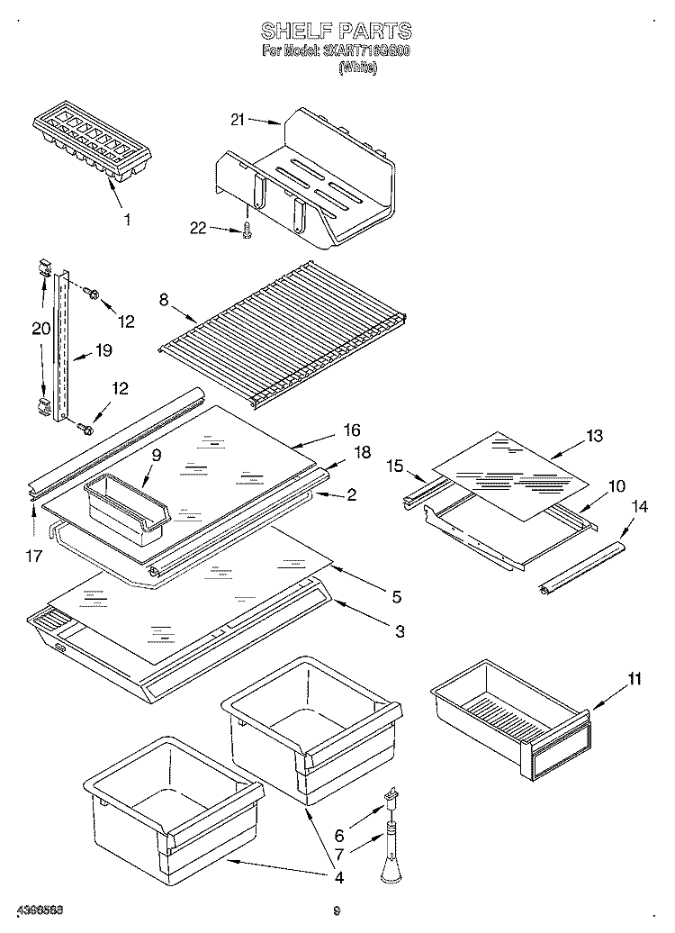 SHELF, OPTIONAL Diagram and Parts List for 3XART716GG00  Whirlpool Refrigerator