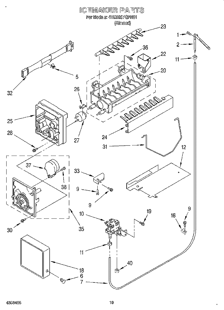 ICEMAKER, OPTIONAL Diagram and Parts List for 4YED25PQFN01  Whirlpool Refrigerator
