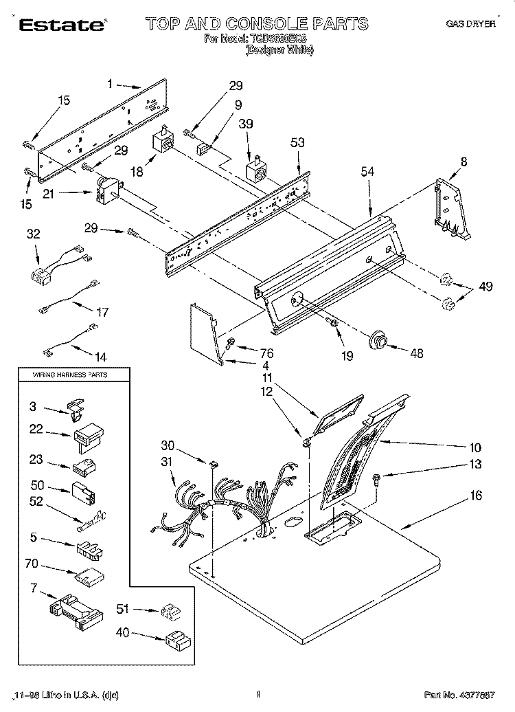 TOP AND CONSOLE, LIT/OPTIONAL Diagram and Parts List for TGDS680EQ3  Estate Dryer