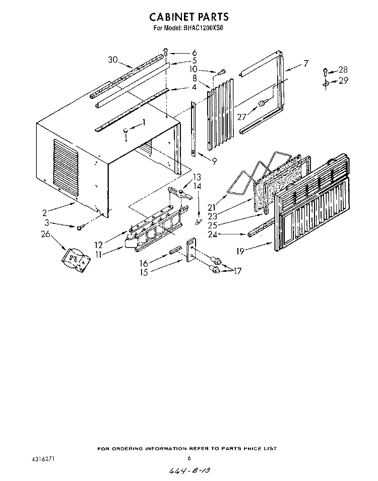 CABINET Diagram and Parts List for BHAC1200XS0  Whirlpool Air Conditioner