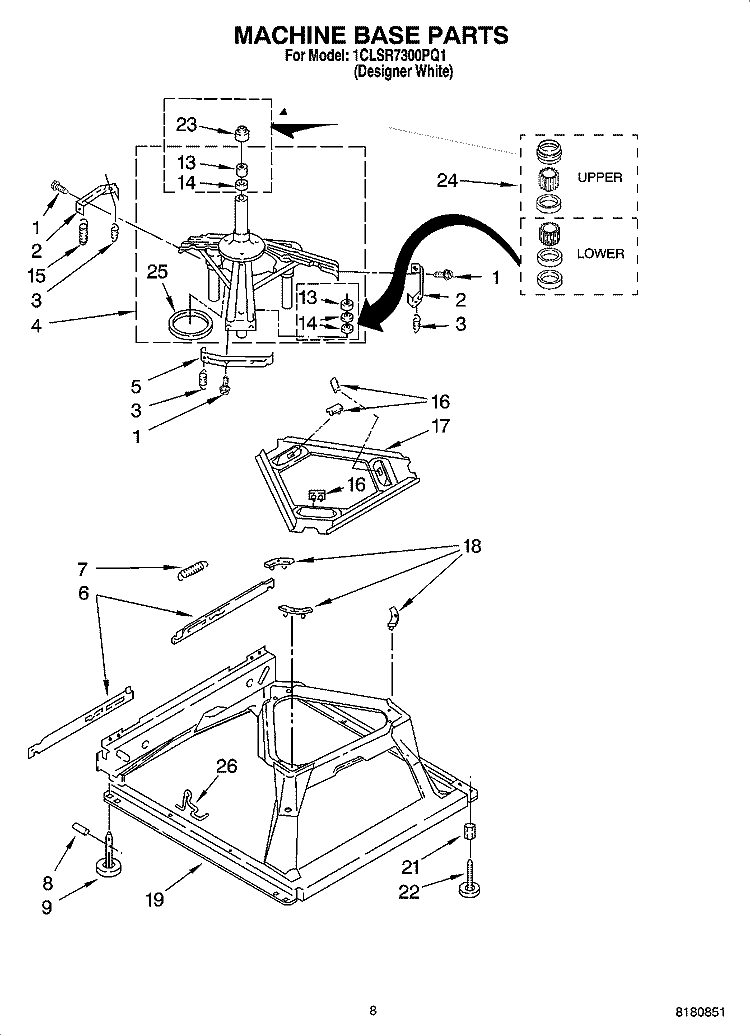 MACHINE BASE PARTS Diagram and Parts List for 1CLSR7300PQ1  Whirlpool Washer