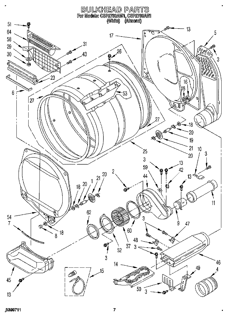 BULKHEAD, LIT/OPTIONAL Diagram and Parts List for CSP2760AW1  Whirlpool Dryer