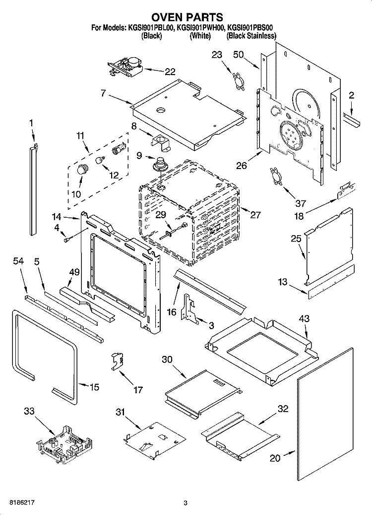 OVEN PARTS Diagram and Parts List for KGSI901PBL00  KitchenAid Range