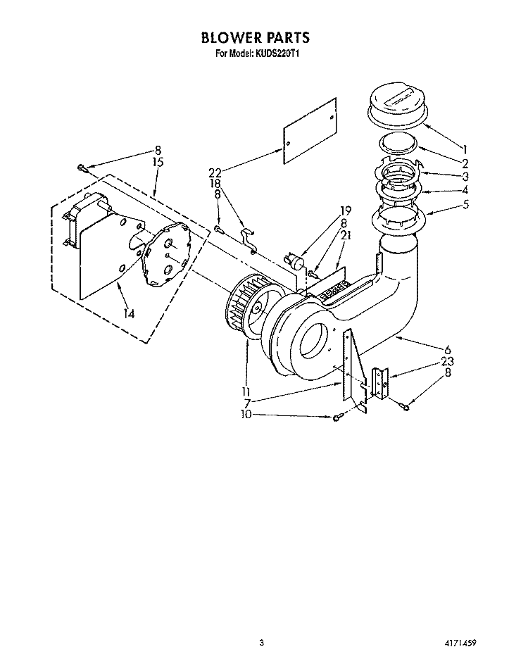 BLOWER Diagram and Parts List for KUDS220T1  KitchenAid Dishwasher