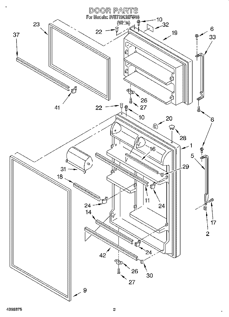DOOR Diagram and Parts List for 3VET19GMFW03  Whirlpool Refrigerator