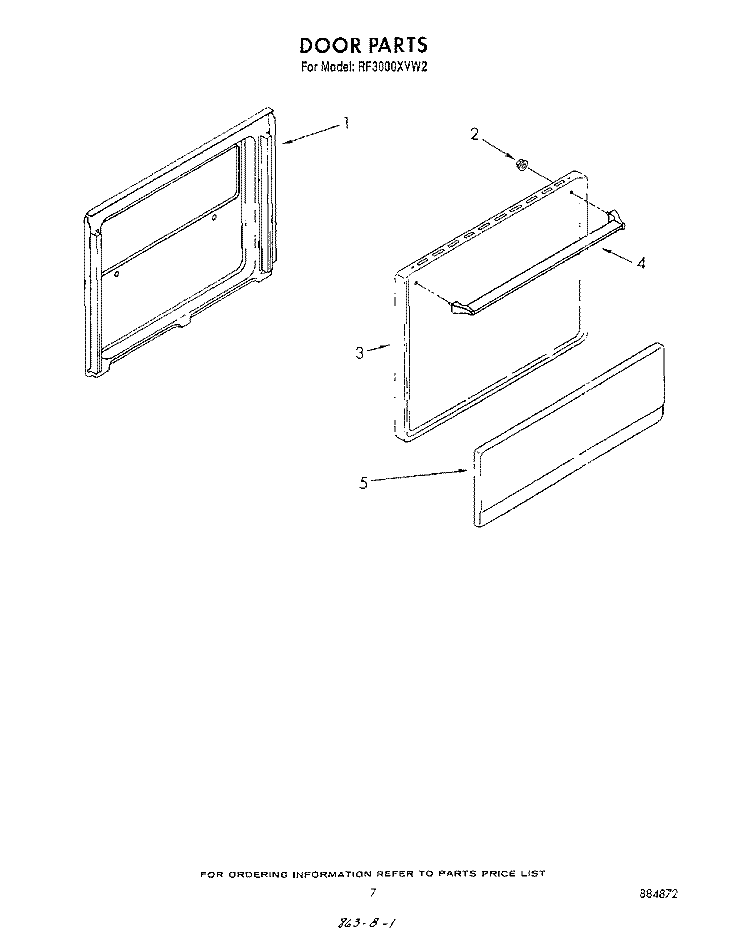 DOOR Diagram and Parts List for RF3000XVW2  Whirlpool Range