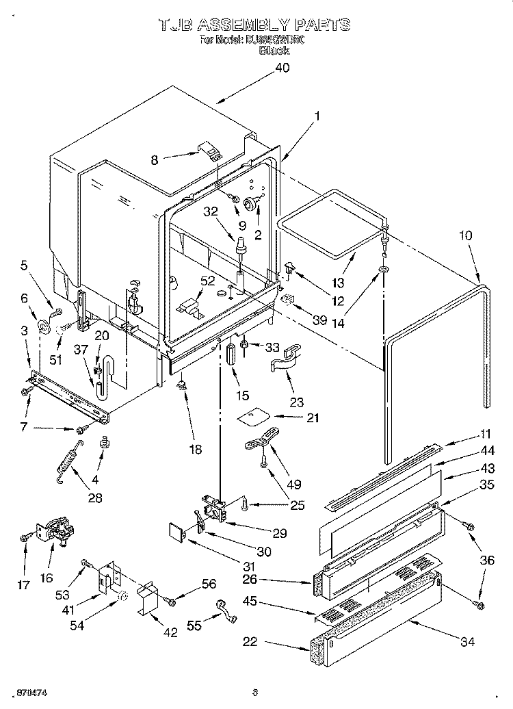 TUB ASSEMBLY Diagram and Parts List for DU935QWDB0  Whirlpool Dishwasher