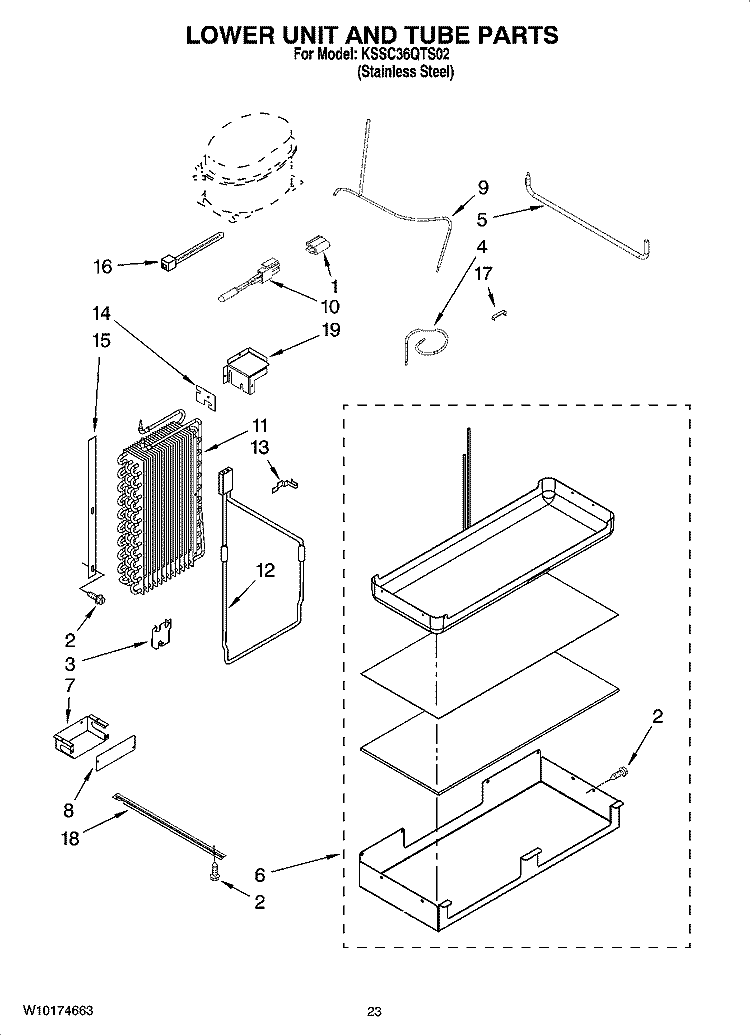 LOWER UNIT AND TUBE PARTS Diagram and Parts List for KSSC36QTS02  KitchenAid Refrigerator