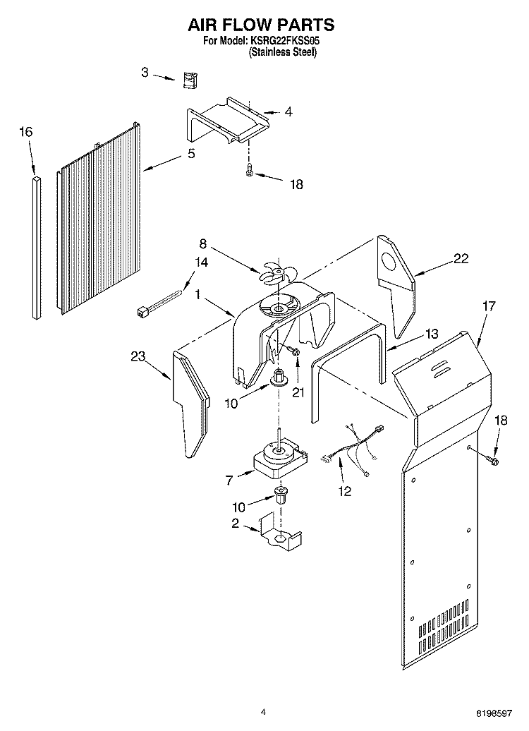 AIR FLOW PARTS Diagram and Parts List for KSRG22FKSS05  KitchenAid Refrigerator