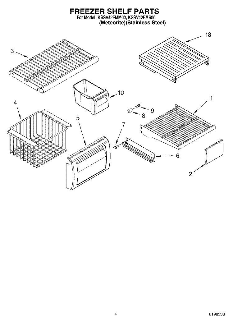 FREEZER SHELF PARTS Diagram and Parts List for KSSV42FMS00  KitchenAid Refrigerator