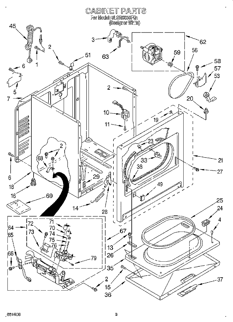 CABINET Diagram and Parts List for 8LGR5636FQ1  Whirlpool Dryer