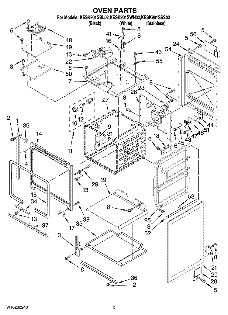 OVEN PARTS Diagram and Parts List for KESK901SBL02  KitchenAid Range