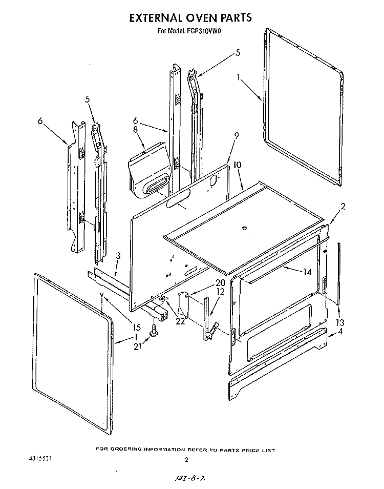 EXTERNAL OVEN Diagram and Parts List for FGP310VL0  Whirlpool Range