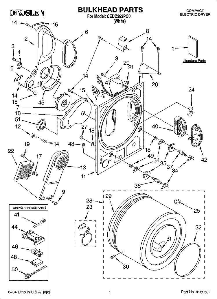 BULKHEAD PARTS Diagram and Parts List for CEDC392PQ0  Crosley Dryer