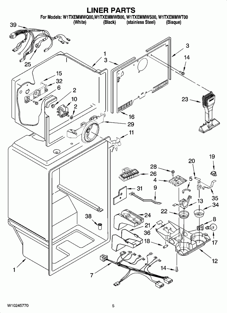 LINER PARTS Diagram and Parts List for W1TXEMMWT00  Whirlpool Refrigerator