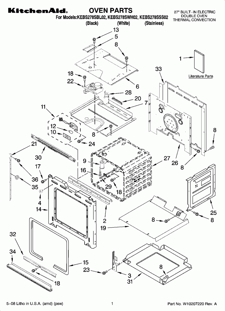 OVEN PARTS Diagram and Parts List for KEBS278SBL02  KitchenAid Wall Oven