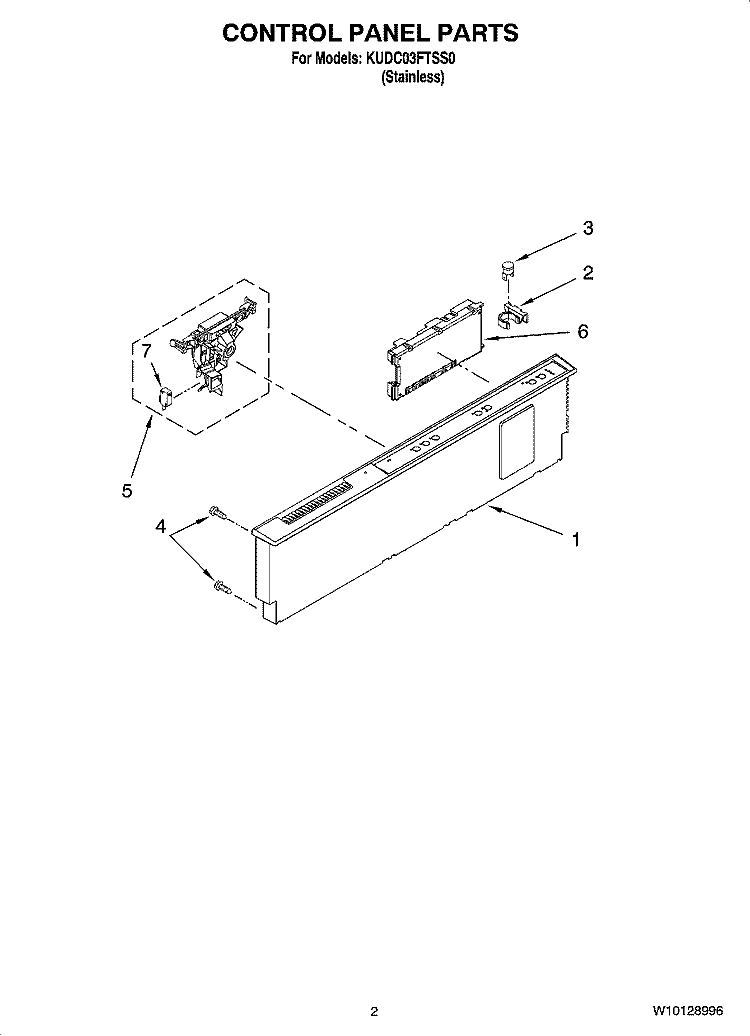 CONTROL PANEL PARTS Diagram and Parts List for KUDC03FTSS0  KitchenAid Dishwasher