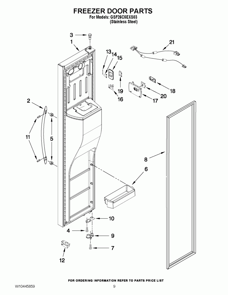 FREEZER DOOR PARTS Diagram and Parts List for GSF26C5EXS03  Whirlpool Refrigerator
