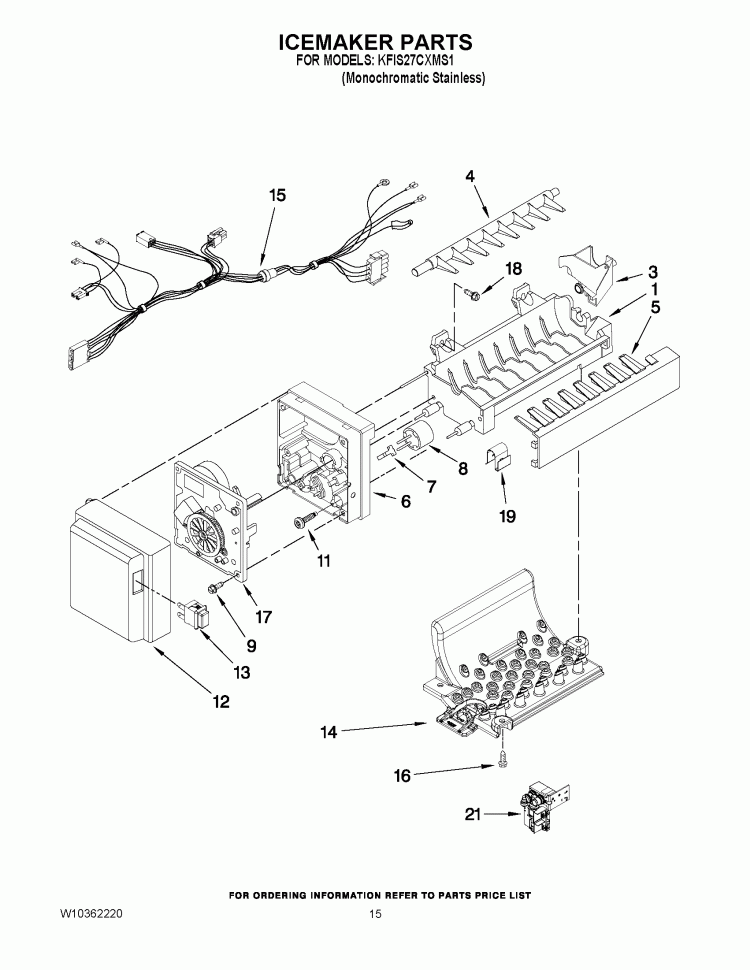 ICEMAKER PARTS Diagram and Parts List for KFIS27CXMS1  KitchenAid Refrigerator