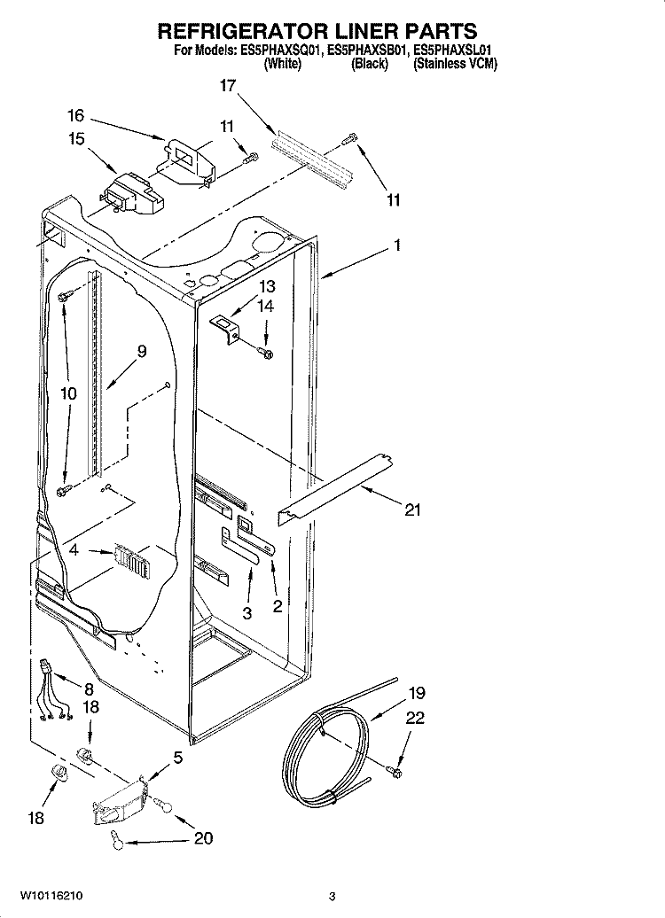 REFRIGERATOR LINER PARTS Diagram and Parts List for ES5PHAXSB01  Whirlpool Refrigerator