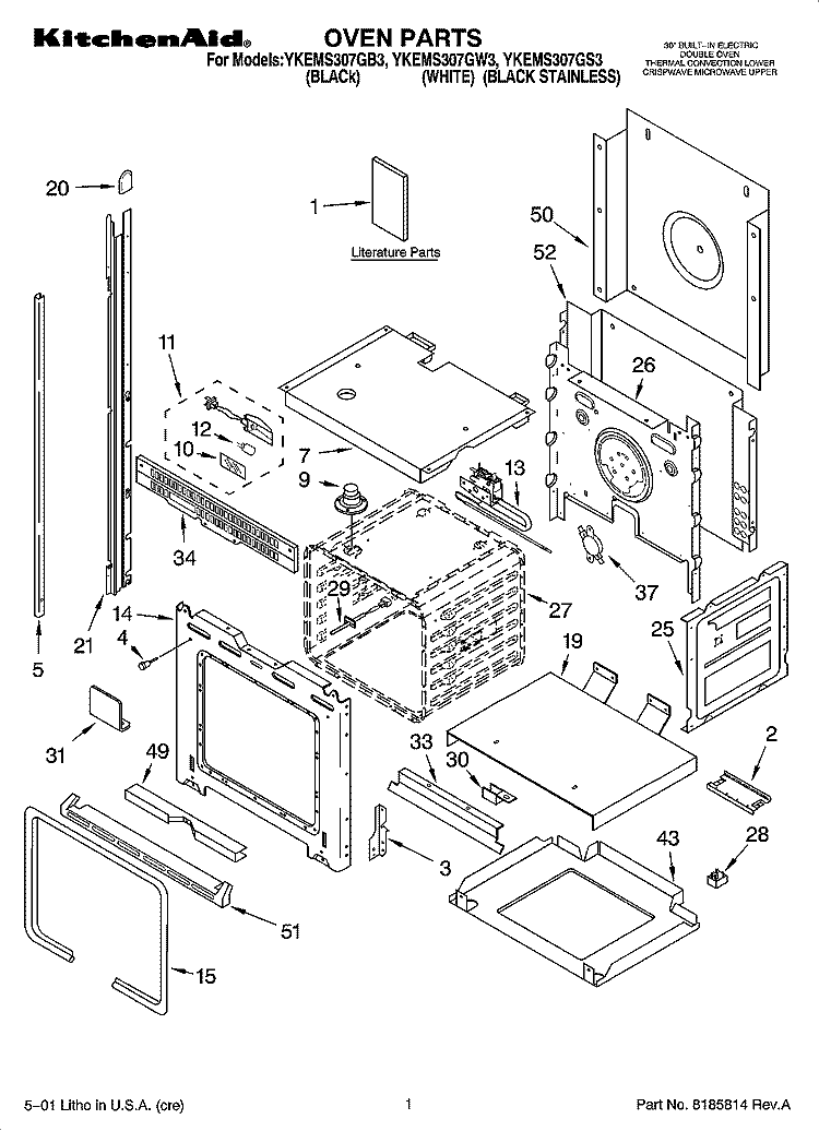 OVEN PARTS Diagram and Parts List for YKEMS307GS3  KitchenAid Microwave Oven Combo