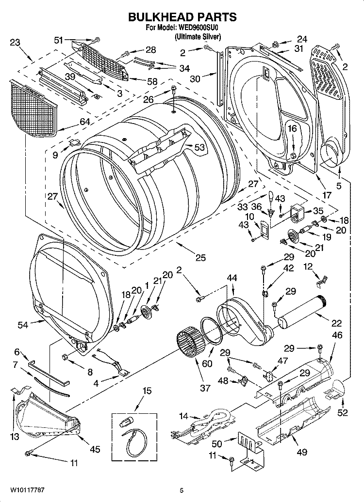 BULKHEAD PARTS Diagram and Parts List for WED9600SU0  Whirlpool Dryer