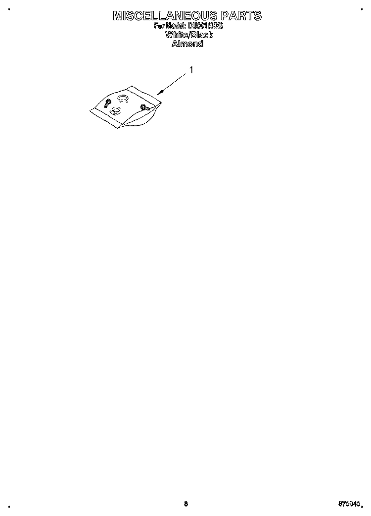 MISCELLANEOUS, LIT/OPTIONAL Diagram and Parts List for DU8016XX6  Whirlpool Dishwasher