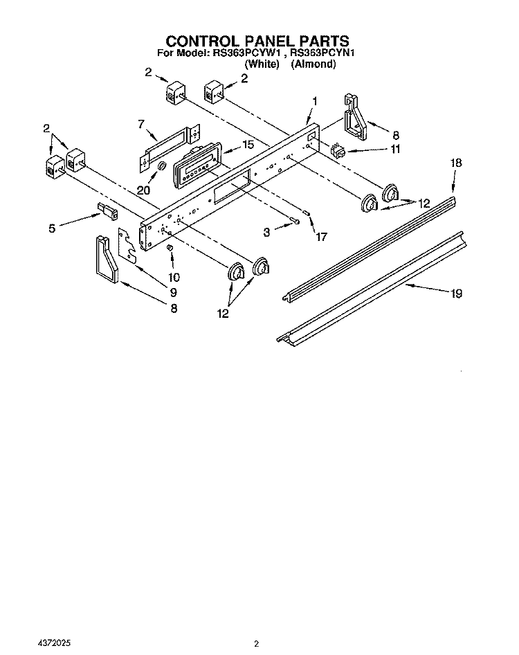 CONTROL PANEL Diagram and Parts List for RS363PCYN1  Whirlpool Range