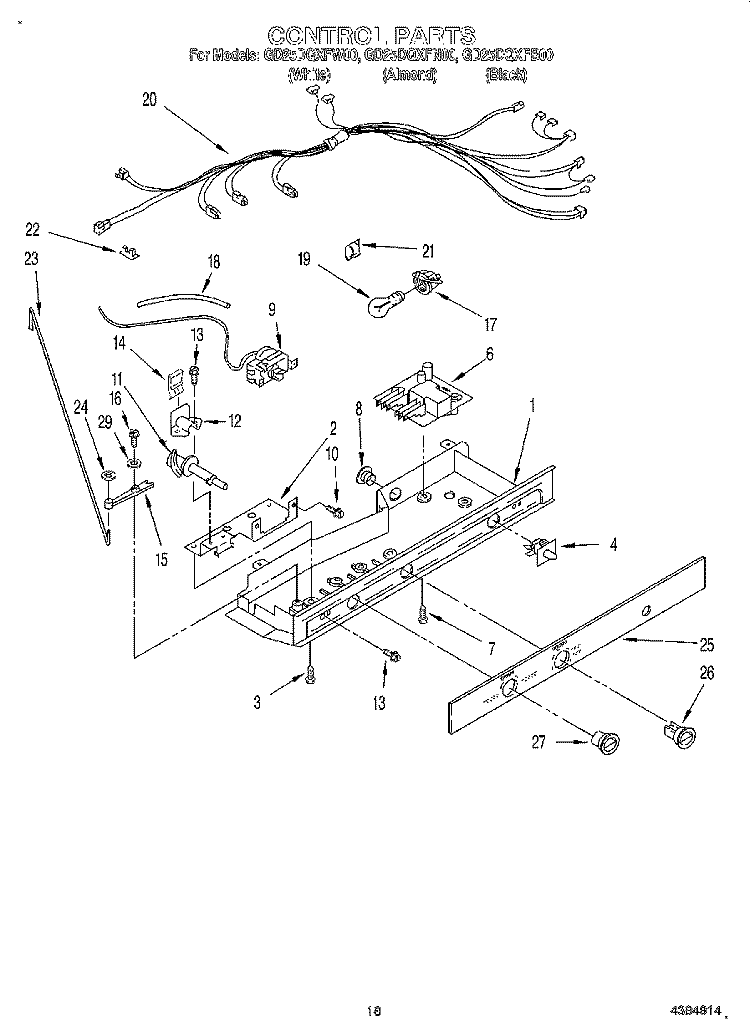 CONTROL Diagram and Parts List for GD25DQXFN00  Whirlpool Refrigerator