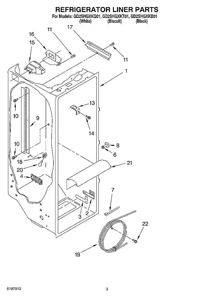 REFRIGERATOR LINER Diagram and Parts List for GD2SHGXKQ01  Whirlpool Refrigerator